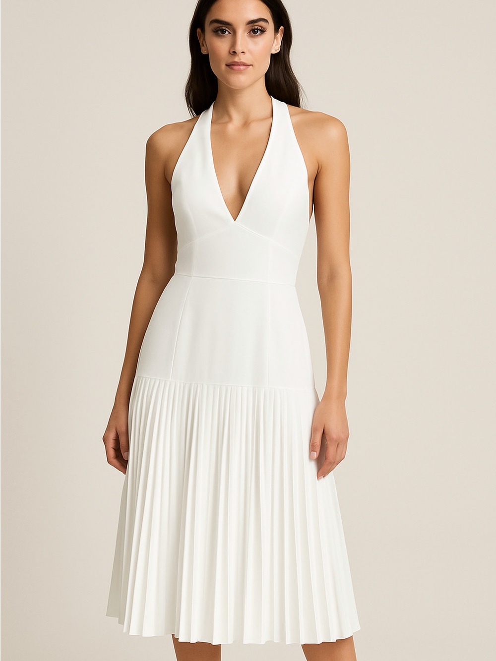 VTG Necessary Objects Womens Ivory Halter Pleated Dress M 90s Marilyn Monroe Y2K